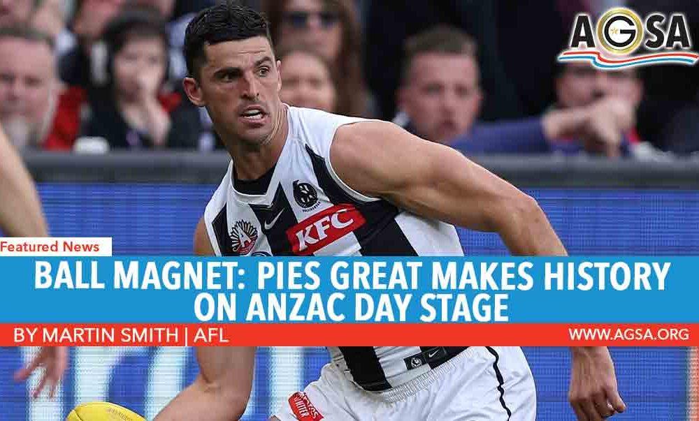 Ball magnet: Pies great makes history on Anzac Day stage